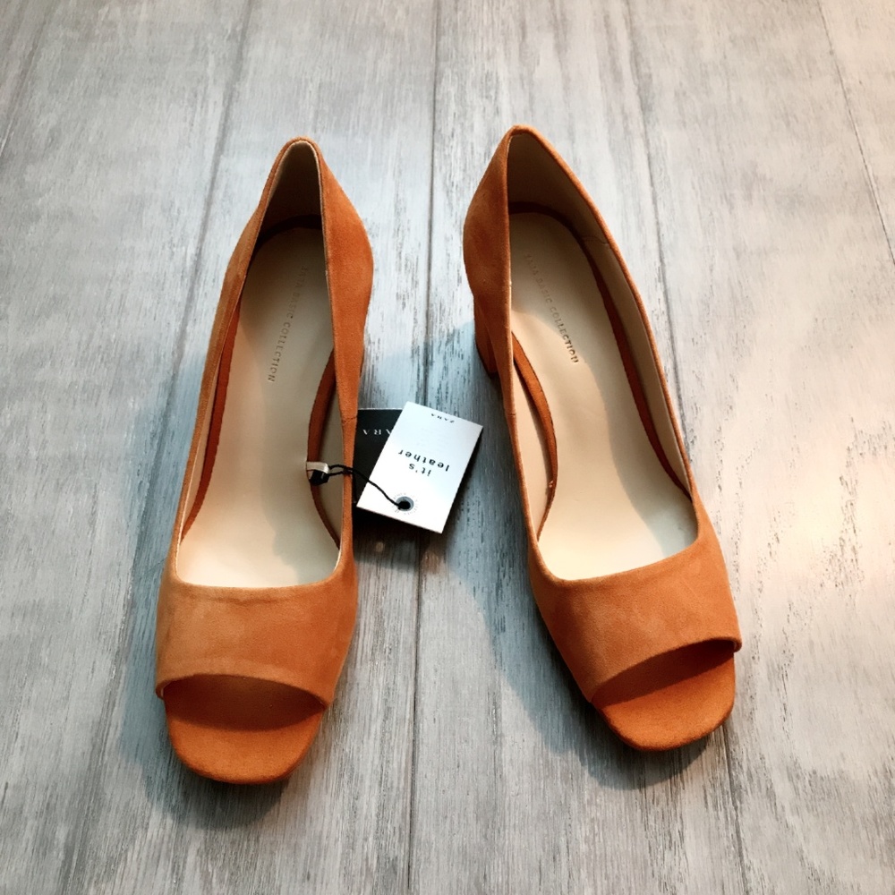 ZARA  Open Leather Heel Shoes:Mustard, US 8/EUR 39